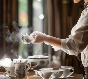 酒店服务员倒茶礼仪与标准站姿,专业服务的细节之美