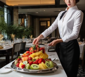 高端酒店服务员上果盘礼仪，细节彰显服务品质与专业素养